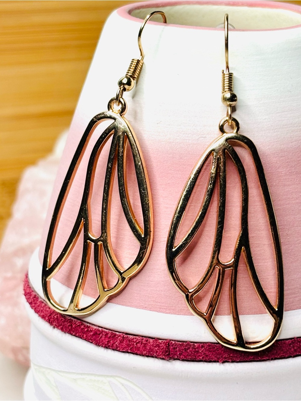 Gold Tone Dangle Butterfly Wing Earrings - Women Jewelry